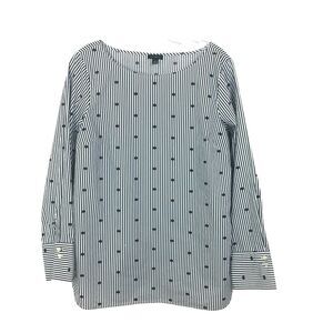 Talbots Women's Blouse Size M Striped with Dots Button Cuffed Sleeve Side Zipper